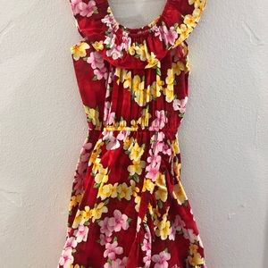 Girls size 6 Red with pink/yellow/white floral Hawaiian dress